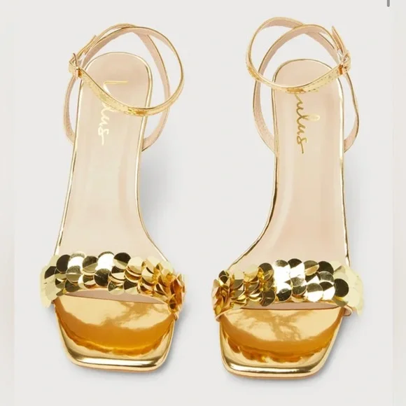 Seequine Gold Sequin High Heel Ankle Strap Sandals Sparkle High Heel Dress Shoes | Color: Gold | Size: 8 | Bridgenben0801's Closet